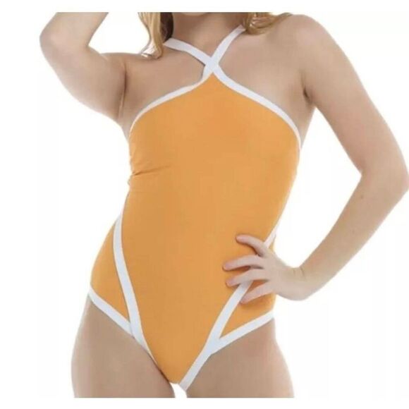 Body Glove Women's Stephanie High Neck Swimsuit Sunny Orange Size XL - Picture 1 of 8